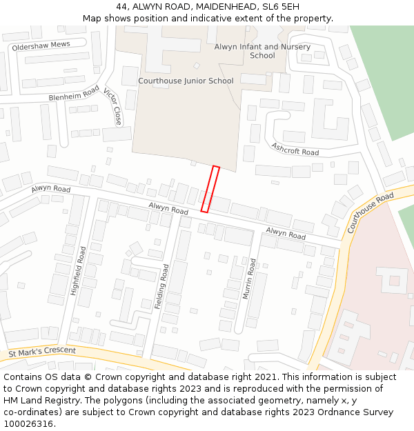 44, ALWYN ROAD, MAIDENHEAD, SL6 5EH: Location map and indicative extent of plot