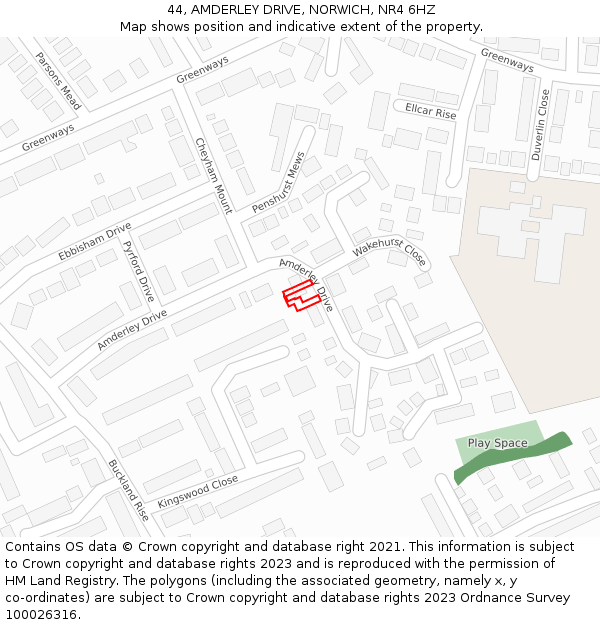 44, AMDERLEY DRIVE, NORWICH, NR4 6HZ: Location map and indicative extent of plot