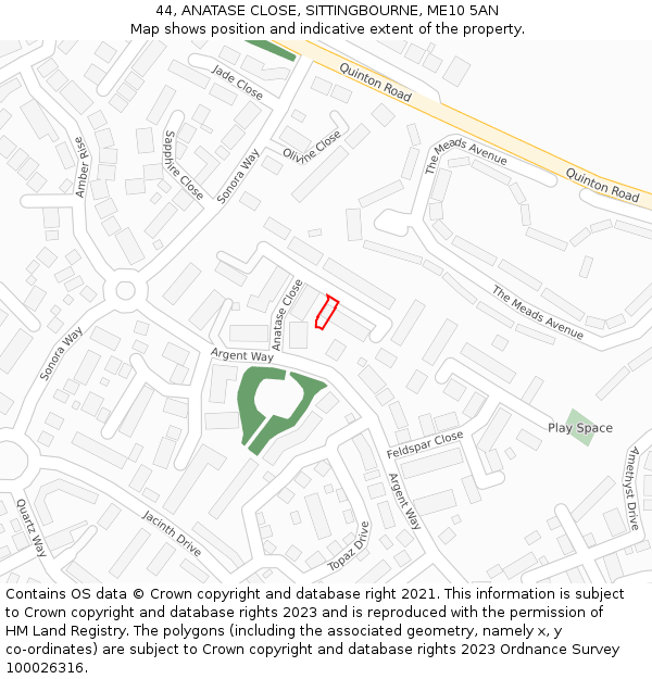 44, ANATASE CLOSE, SITTINGBOURNE, ME10 5AN: Location map and indicative extent of plot