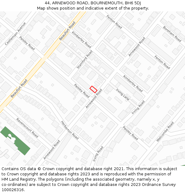44, ARNEWOOD ROAD, BOURNEMOUTH, BH6 5DJ: Location map and indicative extent of plot