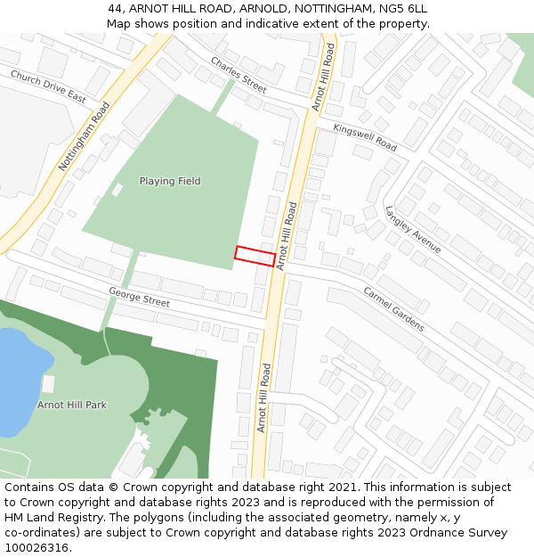 44, ARNOT HILL ROAD, ARNOLD, NOTTINGHAM, NG5 6LL: Location map and indicative extent of plot