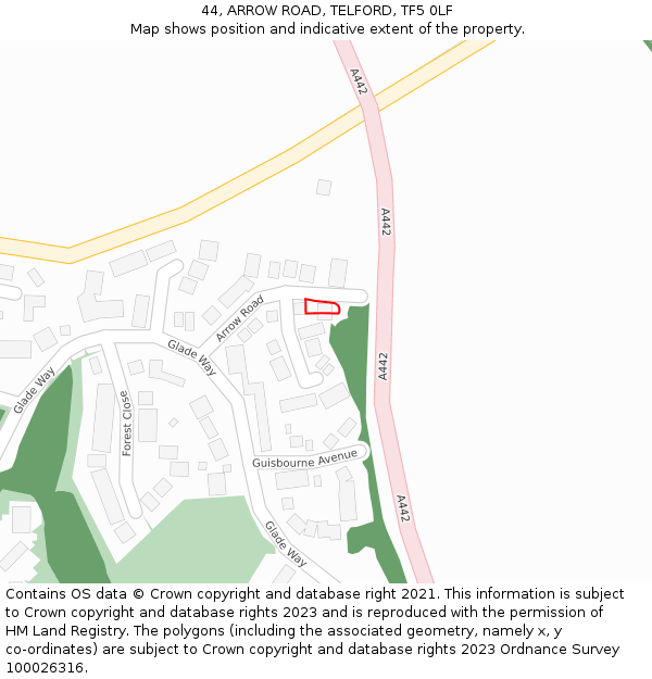 44, ARROW ROAD, TELFORD, TF5 0LF: Location map and indicative extent of plot