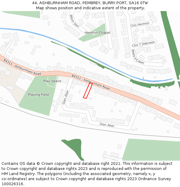 44, ASHBURNHAM ROAD, PEMBREY, BURRY PORT, SA16 0TW: Location map and indicative extent of plot