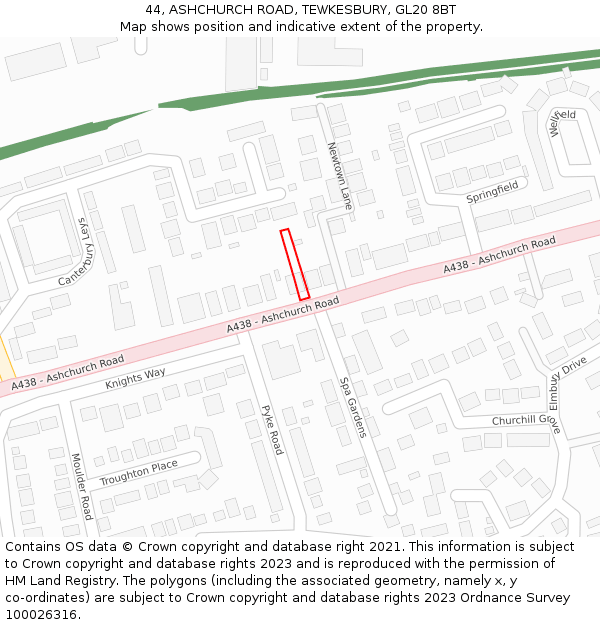 44, ASHCHURCH ROAD, TEWKESBURY, GL20 8BT: Location map and indicative extent of plot