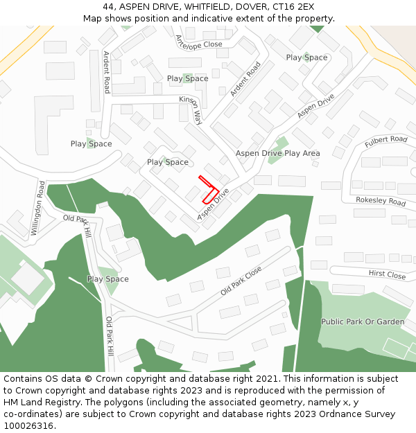 44, ASPEN DRIVE, WHITFIELD, DOVER, CT16 2EX: Location map and indicative extent of plot