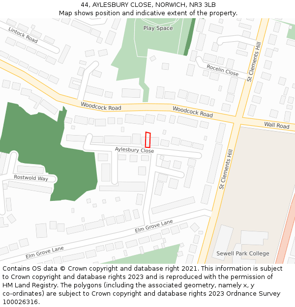 44, AYLESBURY CLOSE, NORWICH, NR3 3LB: Location map and indicative extent of plot
