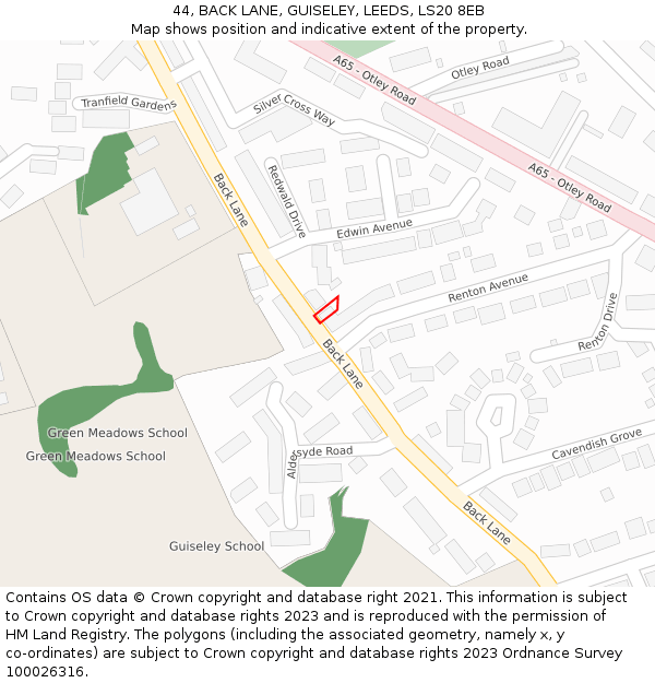 44, BACK LANE, GUISELEY, LEEDS, LS20 8EB: Location map and indicative extent of plot