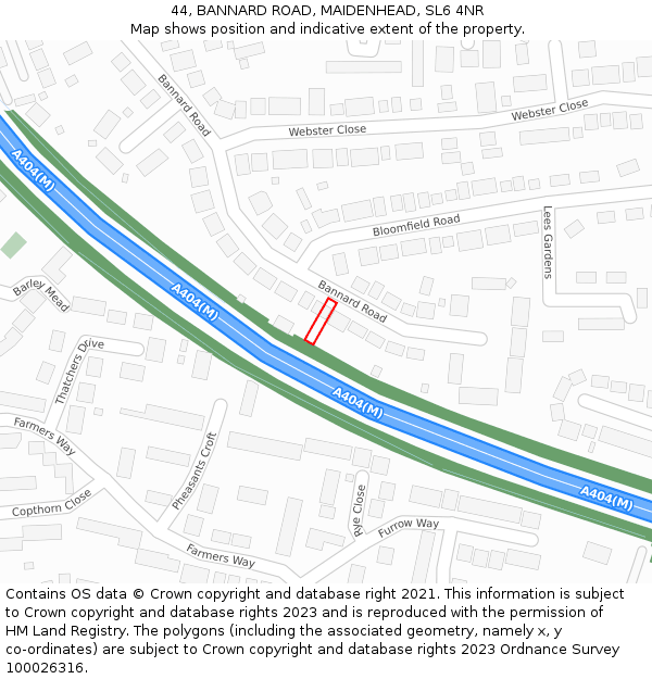 44, BANNARD ROAD, MAIDENHEAD, SL6 4NR: Location map and indicative extent of plot