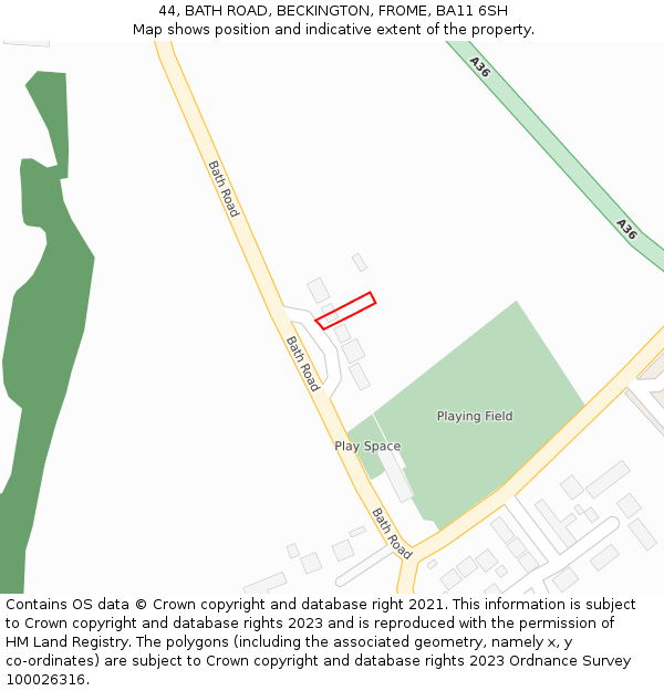 44, BATH ROAD, BECKINGTON, FROME, BA11 6SH: Location map and indicative extent of plot