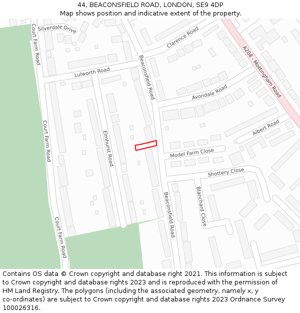 44, BEACONSFIELD ROAD, LONDON, SE9 4DP: Location map and indicative extent of plot