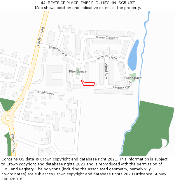 44, BEATRICE PLACE, FAIRFIELD, HITCHIN, SG5 4RZ: Location map and indicative extent of plot