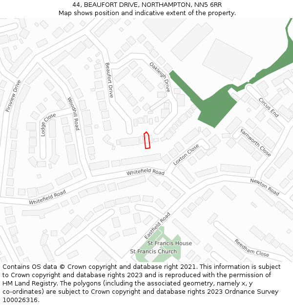 44, BEAUFORT DRIVE, NORTHAMPTON, NN5 6RR: Location map and indicative extent of plot