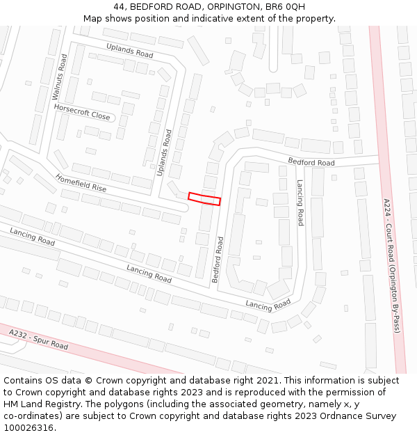 44, BEDFORD ROAD, ORPINGTON, BR6 0QH: Location map and indicative extent of plot