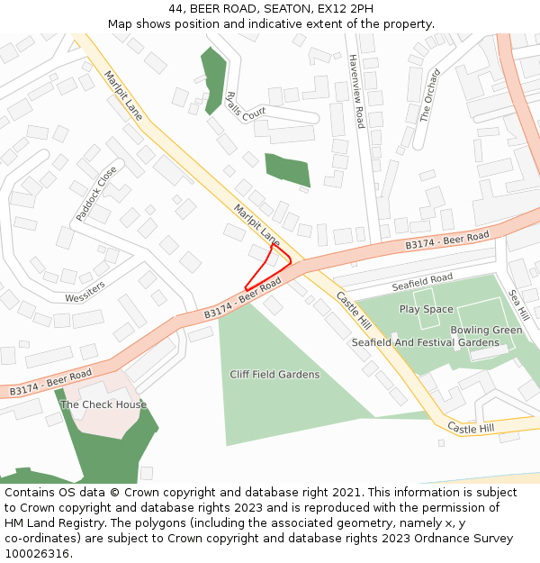 44, BEER ROAD, SEATON, EX12 2PH: Location map and indicative extent of plot