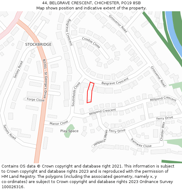 44, BELGRAVE CRESCENT, CHICHESTER, PO19 8SB: Location map and indicative extent of plot