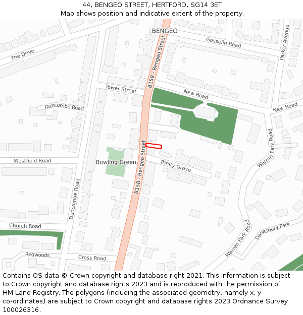 44, BENGEO STREET, HERTFORD, SG14 3ET: Location map and indicative extent of plot