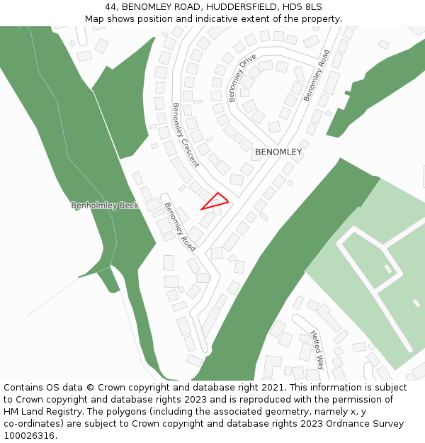 44, BENOMLEY ROAD, HUDDERSFIELD, HD5 8LS: Location map and indicative extent of plot