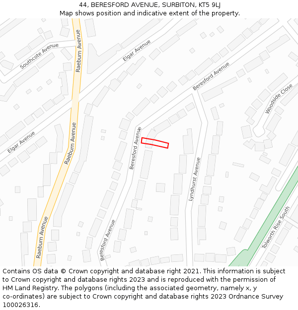 44, BERESFORD AVENUE, SURBITON, KT5 9LJ: Location map and indicative extent of plot