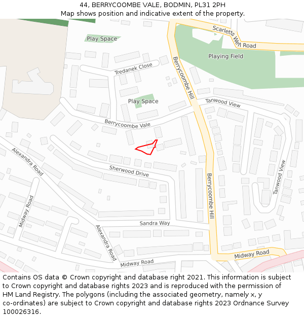 44, BERRYCOOMBE VALE, BODMIN, PL31 2PH: Location map and indicative extent of plot