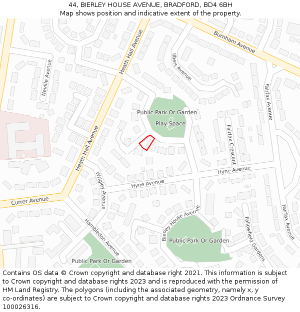 44, BIERLEY HOUSE AVENUE, BRADFORD, BD4 6BH: Location map and indicative extent of plot