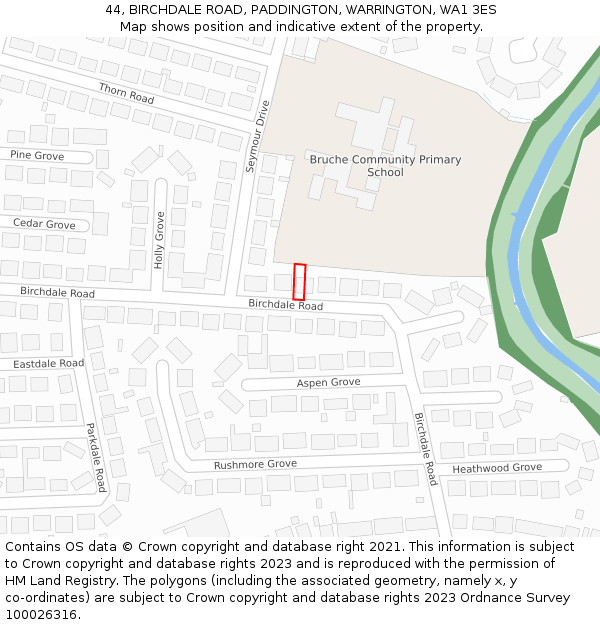 44, BIRCHDALE ROAD, PADDINGTON, WARRINGTON, WA1 3ES: Location map and indicative extent of plot