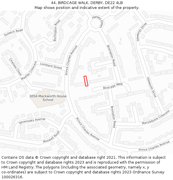 44, BIRDCAGE WALK, DERBY, DE22 4LB: Location map and indicative extent of plot