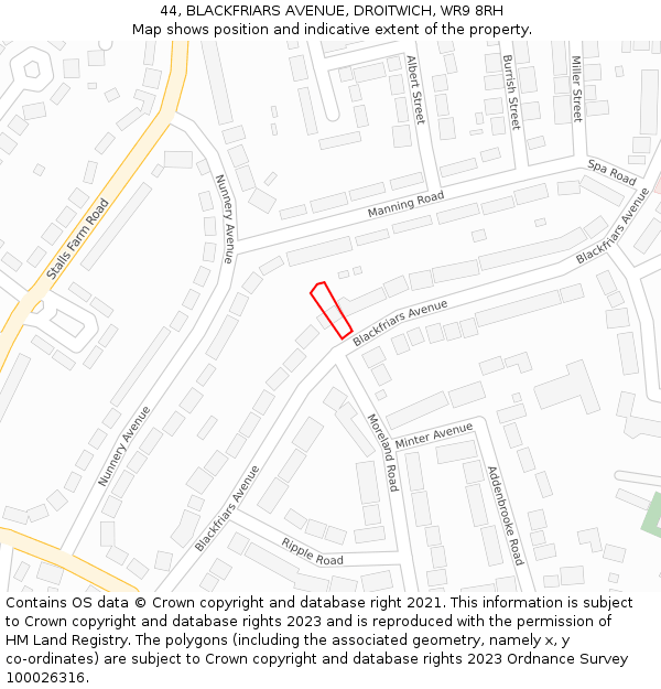 44, BLACKFRIARS AVENUE, DROITWICH, WR9 8RH: Location map and indicative extent of plot