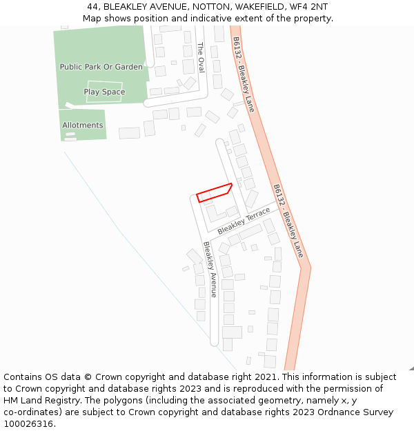 44, BLEAKLEY AVENUE, NOTTON, WAKEFIELD, WF4 2NT: Location map and indicative extent of plot
