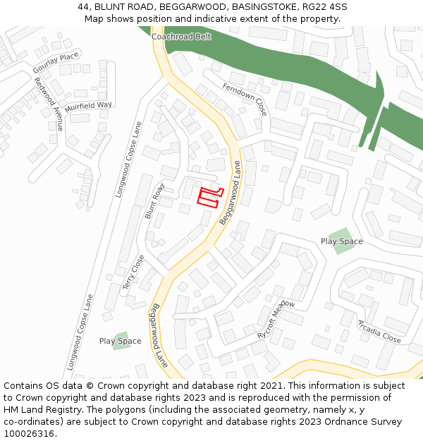 44, BLUNT ROAD, BEGGARWOOD, BASINGSTOKE, RG22 4SS: Location map and indicative extent of plot