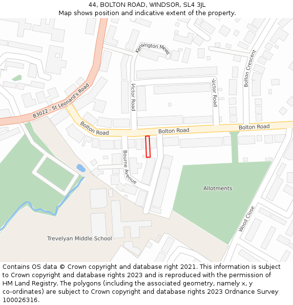 44, BOLTON ROAD, WINDSOR, SL4 3JL: Location map and indicative extent of plot