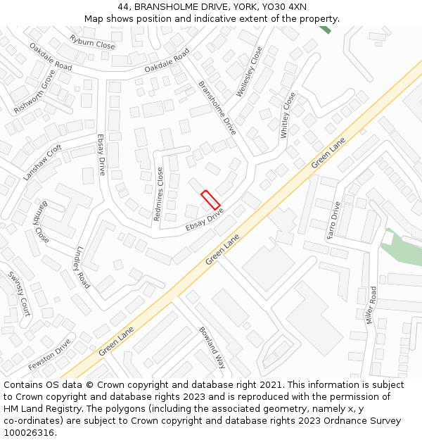 44, BRANSHOLME DRIVE, YORK, YO30 4XN: Location map and indicative extent of plot