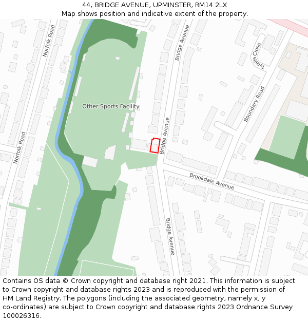 44, BRIDGE AVENUE, UPMINSTER, RM14 2LX: Location map and indicative extent of plot