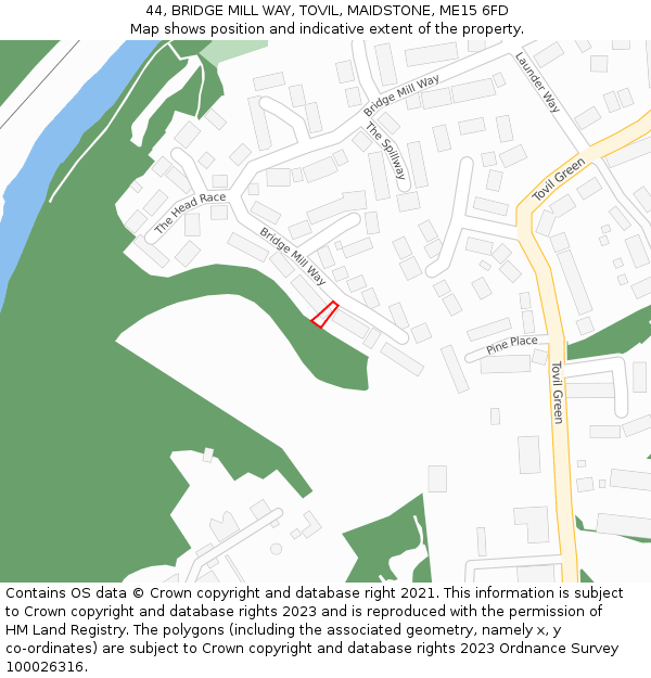 44, BRIDGE MILL WAY, TOVIL, MAIDSTONE, ME15 6FD: Location map and indicative extent of plot