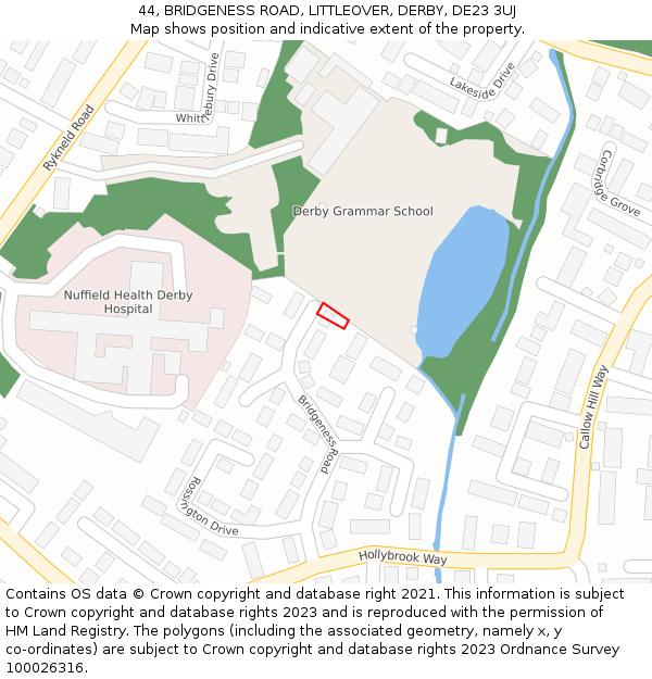 44, BRIDGENESS ROAD, LITTLEOVER, DERBY, DE23 3UJ: Location map and indicative extent of plot