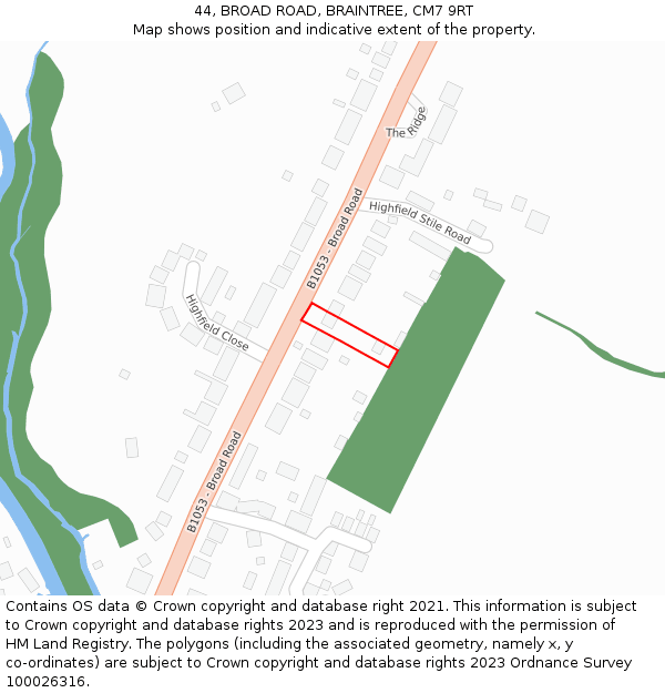 44, BROAD ROAD, BRAINTREE, CM7 9RT: Location map and indicative extent of plot