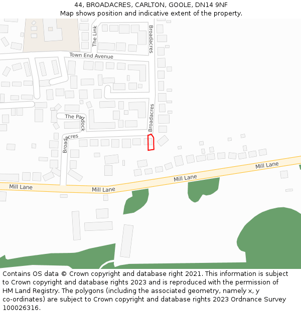 44, BROADACRES, CARLTON, GOOLE, DN14 9NF: Location map and indicative extent of plot
