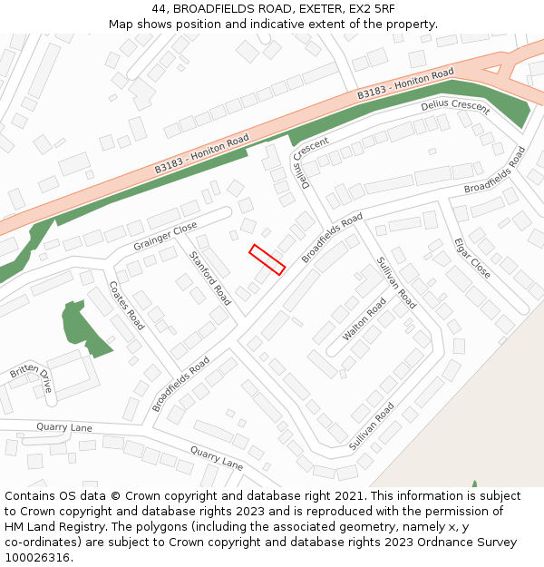 44, BROADFIELDS ROAD, EXETER, EX2 5RF: Location map and indicative extent of plot