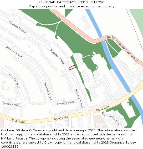 44, BROADLEA TERRACE, LEEDS, LS13 2SQ: Location map and indicative extent of plot