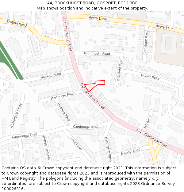 44, BROCKHURST ROAD, GOSPORT, PO12 3DE: Location map and indicative extent of plot