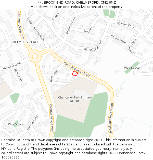 44, BROOK END ROAD, CHELMSFORD, CM2 6NZ: Location map and indicative extent of plot