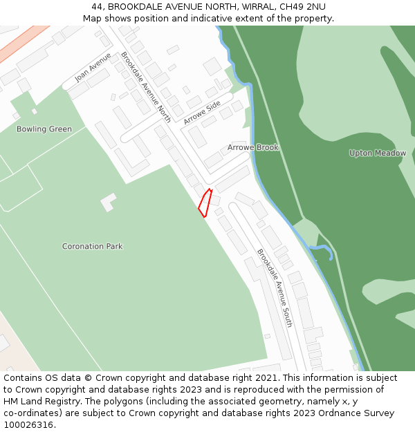 44, BROOKDALE AVENUE NORTH, WIRRAL, CH49 2NU: Location map and indicative extent of plot