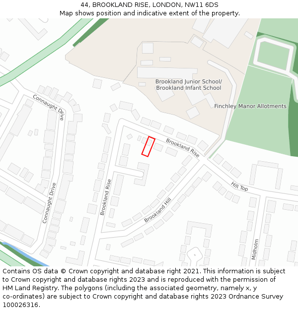 44, BROOKLAND RISE, LONDON, NW11 6DS: Location map and indicative extent of plot