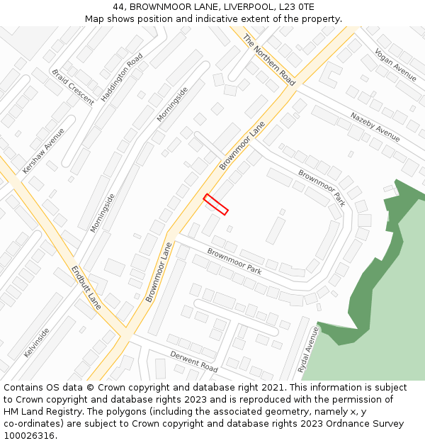 44, BROWNMOOR LANE, LIVERPOOL, L23 0TE: Location map and indicative extent of plot