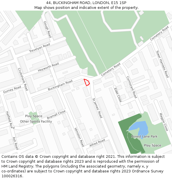 44, BUCKINGHAM ROAD, LONDON, E15 1SP: Location map and indicative extent of plot