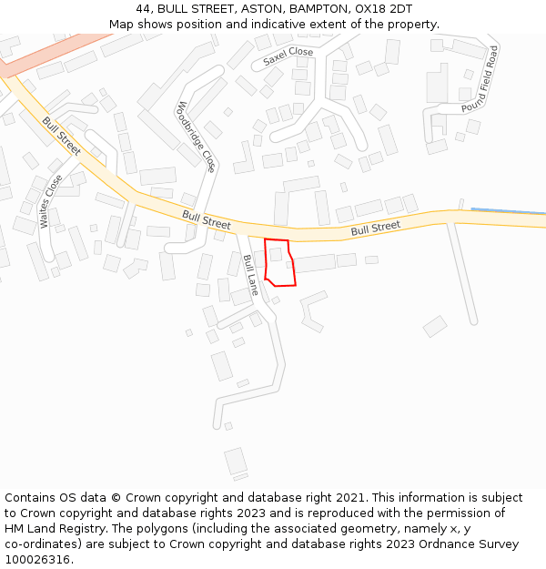 44, BULL STREET, ASTON, BAMPTON, OX18 2DT: Location map and indicative extent of plot