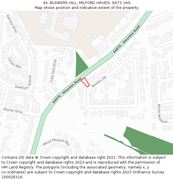 44, BUNKERS HILL, MILFORD HAVEN, SA73 1AG: Location map and indicative extent of plot
