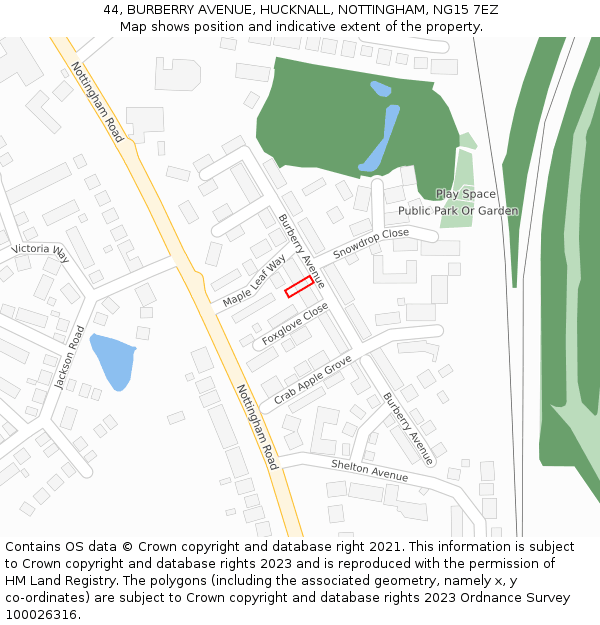 44, BURBERRY AVENUE, HUCKNALL, NOTTINGHAM, NG15 7EZ: Location map and indicative extent of plot