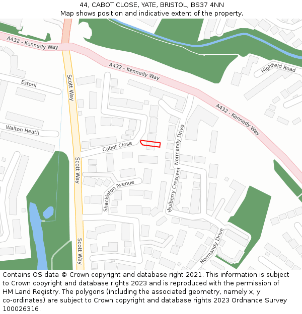 44, CABOT CLOSE, YATE, BRISTOL, BS37 4NN: Location map and indicative extent of plot