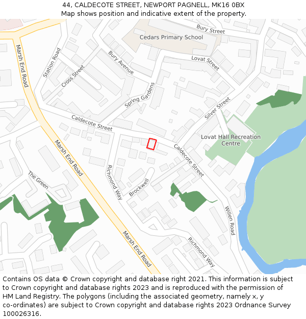44, CALDECOTE STREET, NEWPORT PAGNELL, MK16 0BX: Location map and indicative extent of plot