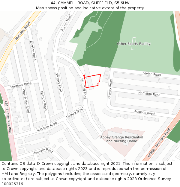 44, CAMMELL ROAD, SHEFFIELD, S5 6UW: Location map and indicative extent of plot